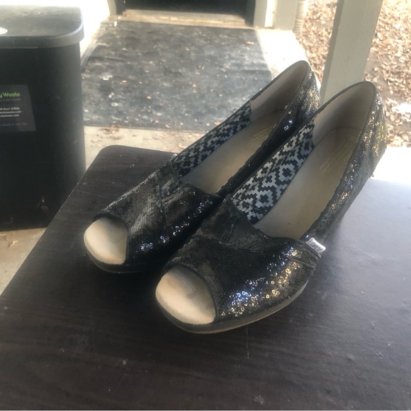 TOMS Women's Black Electra Espadrille Wedge Heel Open Toe Brown Size W12 - Picture 8 of 11